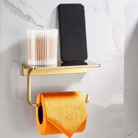 IkodmPorte-Papier hygiénique pour Salle de Bain en Laiton Massif et Porte-Rouleau de Papier hygiénique de Style hôtel supérieur avec Rangement pour téléphone Portable Or Poli (1/5)