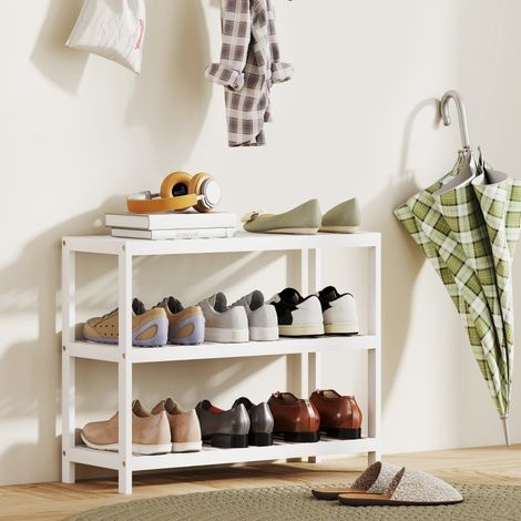 Étagère blanche laquée à 3 étages en bambou pour chaussures, meuble de rangement