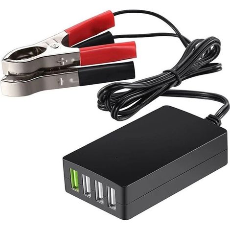 Tragbares DC-Ladegerät mit Batterieclip, 4-Port-USB-Multiport-Adapter 12V/24V auf 5V, für Smartphones und Tablets (1/4)