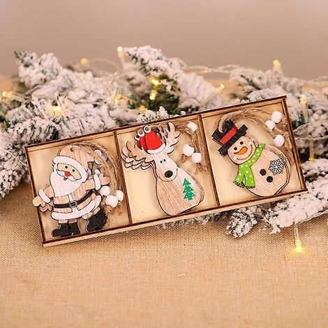 EVAGO 9-teiliges Weihnachtsbaumschmuck-Set aus Holz: Weihnachtsmann, Schneemann, Geschenkanhänger und Deko-Elemente. (1/3)