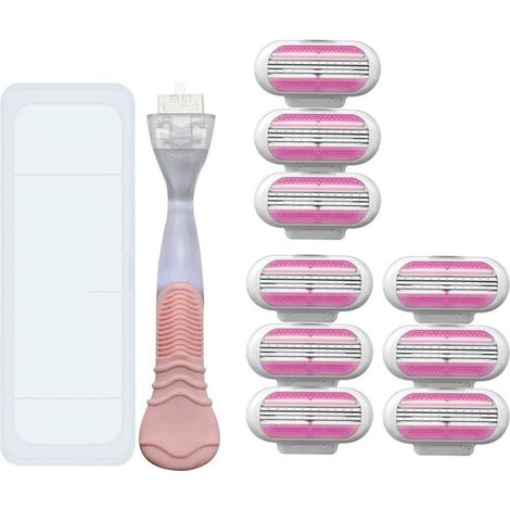 Rasoir à 3 Lames pour Épilation Feminine - Rose Antique (1 Manche + 9 Têtes de Rechange + Boîte) (1/4)