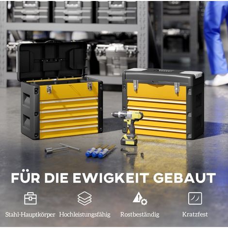 Werkzeugkasten 49,7 x 25,3 x 40,7 cm aus Stahl und Kunststoff, gelb, 4 Schubladen – MEUBLIV (1/5)