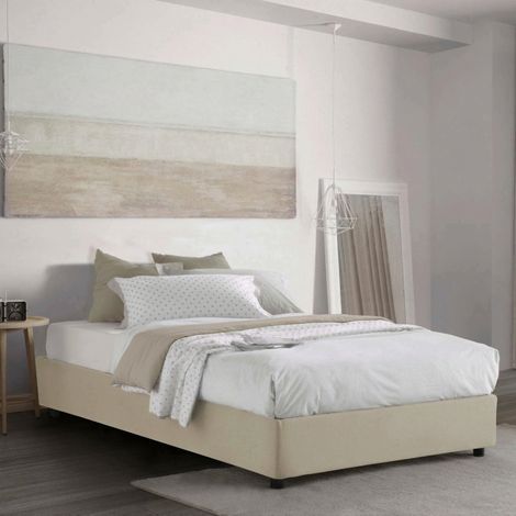 Talamo Italia Cama de plaza y media Gaia, Cama contenedor con revestimiento de tela, 100% Made in Italy, Apertura lateral, con colchón Cm 120x190 incluido, Beige, con embalaje reforzado (1/5)