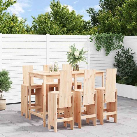 Ensemble de bar de jardin 7 pièces en bois de pin massif, table et 6 tabourets - PANGIVO (1/5)