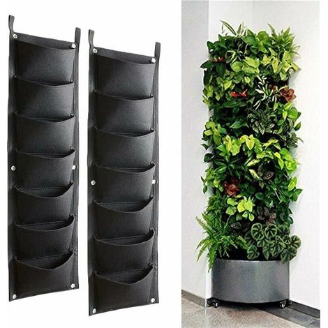 VURAHOME - Sacs de culture suspendus, lot de 2 sacs de culture suspendus verticaux avec 7 poches pour plantes et fleurs, adaptés pour l'extérieur, l'intérieur, le jardinage, etc., noir (1/5)