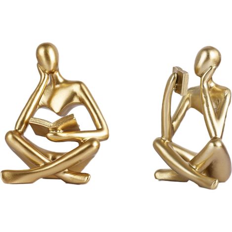 Lot de 2 figurines dorées - Sculpture pensante et lisible - Figurines d'art abstraites - Décoration minimaliste moderne pour bureau, bibliothèque et salon, décoration de bureau (1/5)