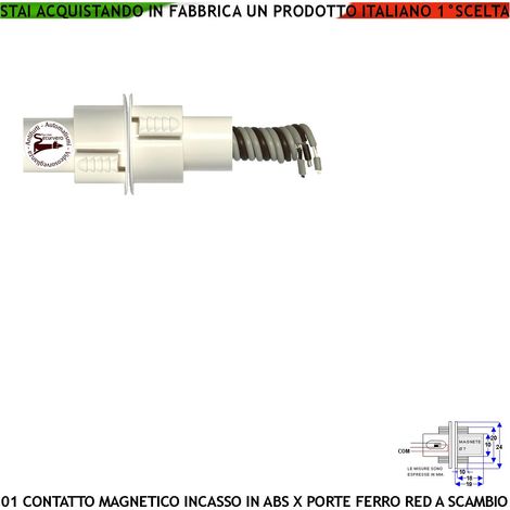 Allarme Contatto Magnetico Blindato a Cilindro In ABS da Incasso Sensore Reed Scambio Rileva Cancello in Ferro Aperto Chiuso Campo 15 mm 3 Fili C.NC.NA Max 30 V 10 W Fissaggio ad Incasso Prot. IP67