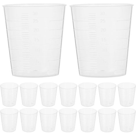 Lot de 100 gobelets doseurs gradués en plastique transparent de 30 ml, pour le bureau et l'école.-7X5CM