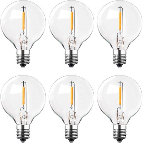 6pcs Ampoules pour Guirlande Exterieur E12, Ampoule G40 led 1W(Équivalent 10W),2200K Blanc Chaud,100LM,AC220-240V, Ampoule Verre Transparent Étanche IP44 pour Décor Mariage,Jardin,Fête [Classe énergét (1/5)
