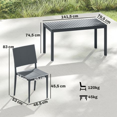 Ensemble de mobilier de jardin 5 pièces - Salon de jardin pour 4 personnes avec table à lattes et 4 chaises empilables résistantes aux intempéries gris foncé (1/5)