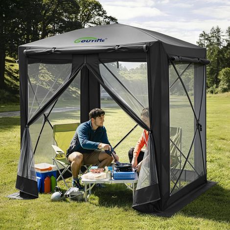 Tonnelle Pliante 150x150x190 cm, Protection 2-en-1 Contre Insectes  Imperméable avec protection solaire, tente de jardin pour camping et terrasse extérieure (Noir) (1/5)