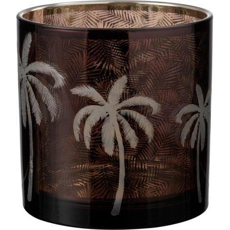 Photophore Design "Feuilles Palmier" 15cm Marron (1/3)