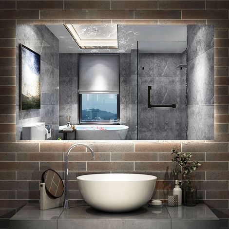 AICA Miroir de salle de bain rétro-éclairé 100x60cm, 3 Colours et Anti-Buée et Mémoire et Dimmable (1/5)