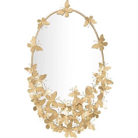 Espejo ovalado de pared dorado con mariposas decorativas Butterfly Wind (1/5)