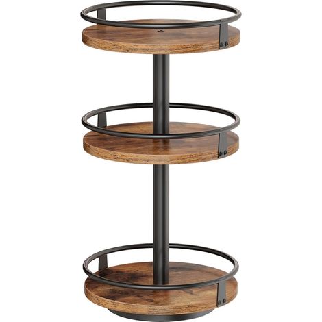 Étagère à Épices pivotante, Organisateur rotatif à 3 niveaux, Plateaux à Épices, rangement vertical, pour comptoir de cuisine, coiffeuse, table à manger, Marron Rustique et Noir (1/5)