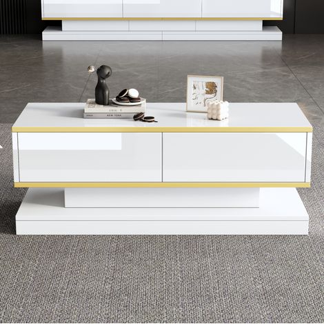 table salon rangement 100 x 50 x 38 cm bois blanc OKMYHOME (1/5)
