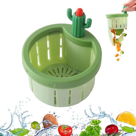 Crépine d'évier Cactus, crépine d'évier Cactus avec panier de vidange automatique sous pression, crépine d'évier Cactus multifonctionnelle verte avec filtre et filet de levage (1/5)