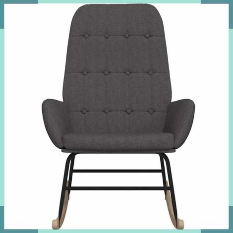 341254 Chaise à Bascule Tissu Polyester Gris Foncé Bois Hévéa Métal Mousse Hauteur Assise 44 cm (1/5)
