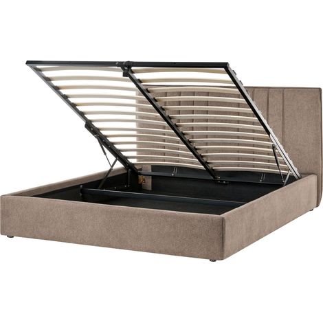 Lit Ottoman en Tissu 160 x 200 cm Rembourré Relevable Espace de Rangement Taupe Tarascon