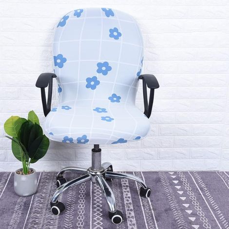 Housse de chaise pivotante élastique à carreaux bleus avec dossier, housse de chaise de bureau, housse de chaise d'ordinateur, housse de chaise souple et amovible (1/5)