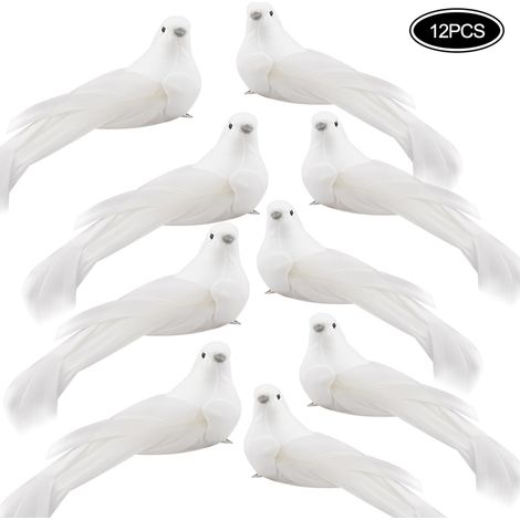 Oiseaux artificiels de Noël, colombe blanche en mousse, décoration pour sapin de Noël, faux oiseaux à plumes pour les fêtes de fin d'année (1/5)