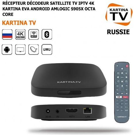 Récepteur décodeur satellite 4K Android – Wi-Fi, Bluetooth, HDMI – Processeur Amlogic S905X – Commandes vocales – Accès rapide à Kartina TV – IPTV 4K – ME (1/5)