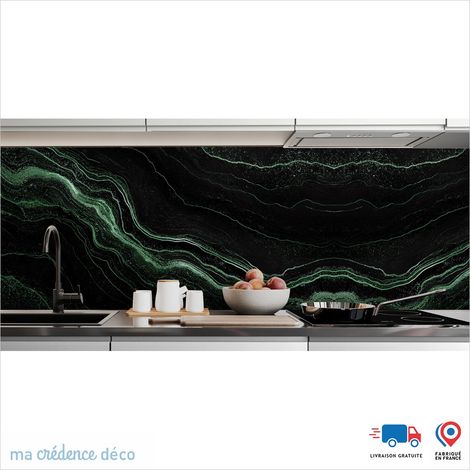 Crédence : Marbre noir et filets dorés - Couleur Bleu turquoise - Alu composite - 60 - 120 (1/3)