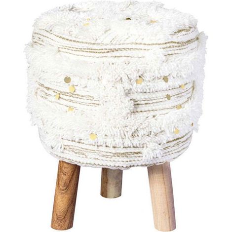 Tabouret Bohème Fait à la Main "Bohist IV" 50cm Crème & Kaki (1/4)