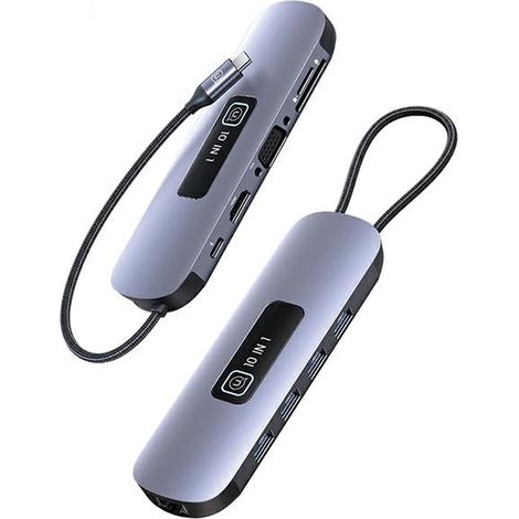 Usams Adapter HUB 10in1 3xUSB 3.0/TF/SD/USB-C/hdmi/RJ45/VGA PD100W grau/angelaufen SJ644HUB01 (US-SJ644) (1/5)