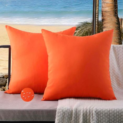 Housse De Coussin - Lot De 2 - Polyester Imperméable - Fermeture Éclair Invisible - Salon De Jardin Patio - Orange 40x40 Cm (1/5)