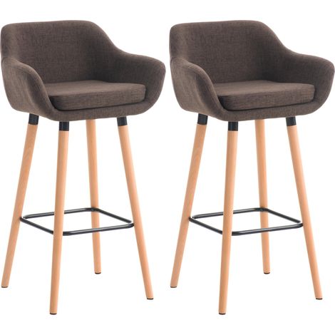 Conjunto de 2 taburetes de bar de diseño escandinavo con asiento de tela marrón, patas de madera y reposapiés de metal 100004171 (1/5)