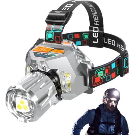 Linterna frontal para acampar, linterna frontal recargable multifuncional, luz LED portátil, brillo del haz ajustable, ideal para senderismo, correr, ciclismo, pesca y acampada.