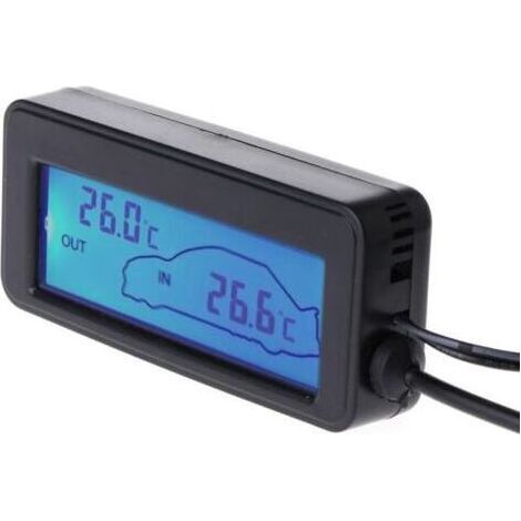 Mini termómetro digital con pantalla LCD para uso en interiores y exteriores en automóviles, alimentado por 12 V, con sensor con cable. (1/5)