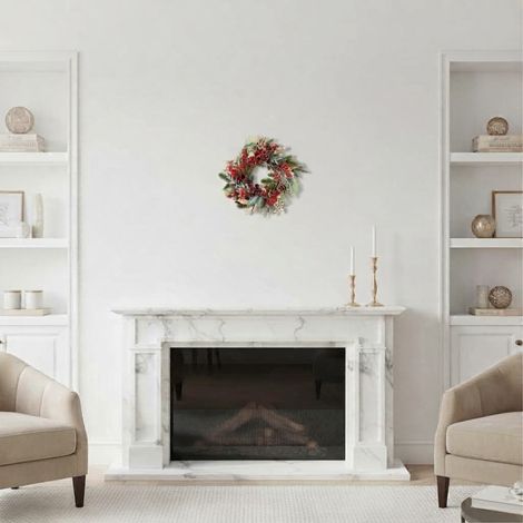 Corona Natalizia Artificiale Diametro 30 cm con Bacche Oro Ghirlanda Fuoriporta Decorativa per Porte, Pareti e Finestre -46 cm (1/3)