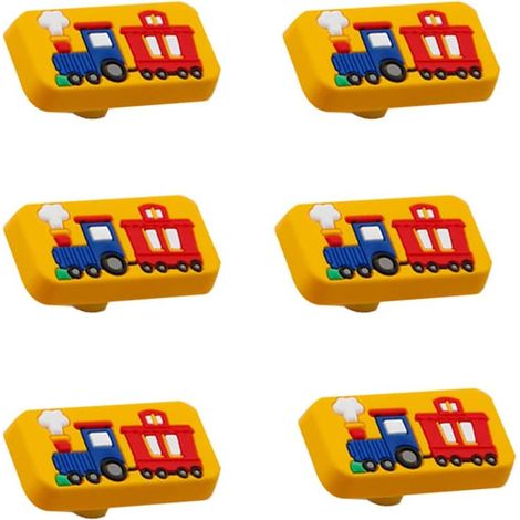 Lot de 6 boutons en caoutchouc souple pour enfants, tiroirs et armoires (train). (1/5)