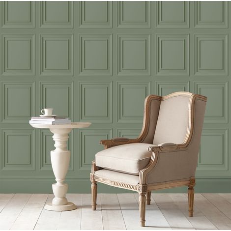 Papier peint intissé Laura Ashley Redbrook Wood Panel Sage 1005 x 52cm Vert doux (1/5)