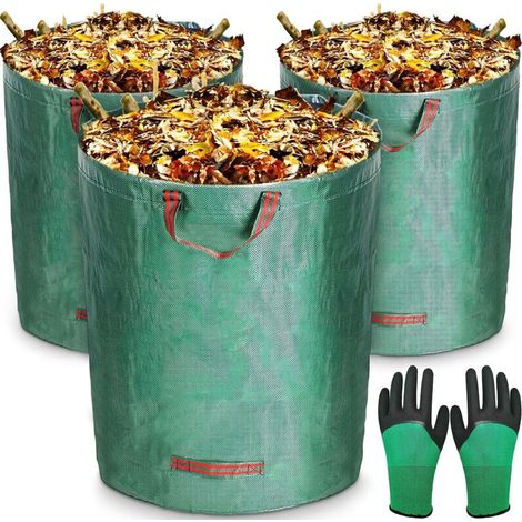 Sacs de Jardin 3x300L,Sac de Déchets de Jardin en polypropylène extrêmement robuste (PP),Pliables et réutilisables,étanche Grande Sacs avec Poignées,Sacs Poubelle de Jardin(Gants de Jardinage) (1/5)