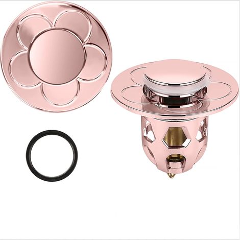 Lot de 2 bouchons de vidange universels anti-obstruction, couleur or rose, pour évier de salle de bain ou de cuisine (34-40 mm). (1/5)