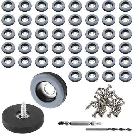 48 Pièces Patins pour Meuble Téflon Ø 19 mm (Rond) Planeur de Meubles avec 48 Morceaux de vis en Acier Inoxydable avec Deux perceuses PTFE Patins pour Meubles/Planeur PTFE (Teflon) (1/5)