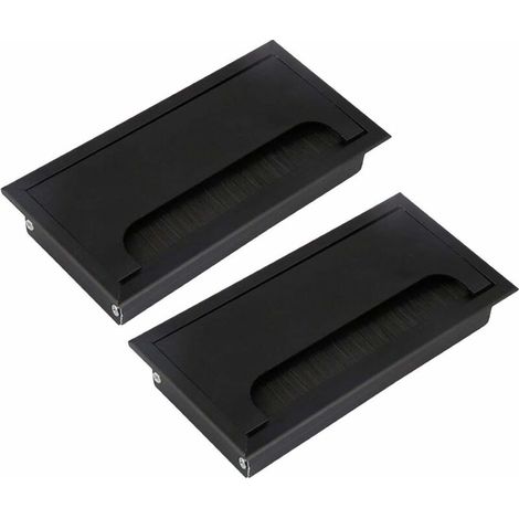 Lot de 2 passe-câbles rectangulaires de 160 mm avec brosse, en alliage d'aluminium pour bureau,