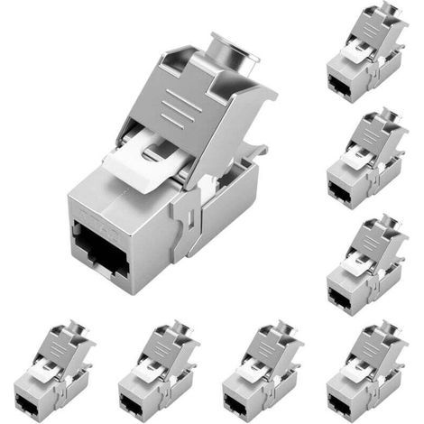 Keystone Lot de 8 modules de connecteur RJ45 Cat 7 – Tool-Free CAT7, CAT6, CAT6a RJ45 Keystone Jack, fiche réseau sans outil, STP Shielded, 10 Gbit/s, 1000 MHz pour panneaux de brassage et prises (1/4)