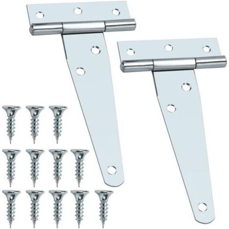 Lot de 4 charnières de porte en T, charnières de porte en bois, charnières pliantes (argent) (1/4)