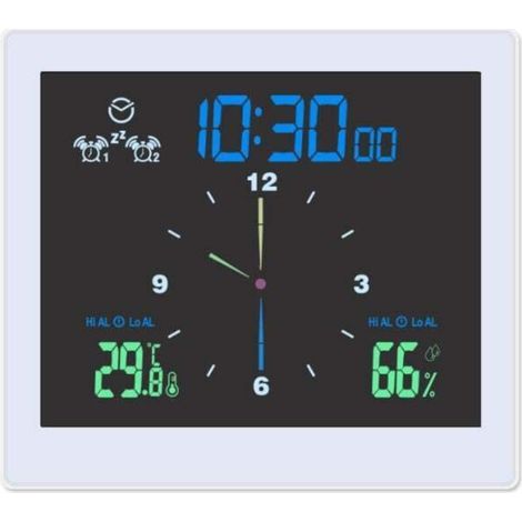 Badezimmeruhr mit Wecker, wasserdichte Duschuhr, digitale Wanduhr mit visuellem Countdown-Timer, Anzeige von Innentemperatur und Luftfeuchtigkeit, Weiß
