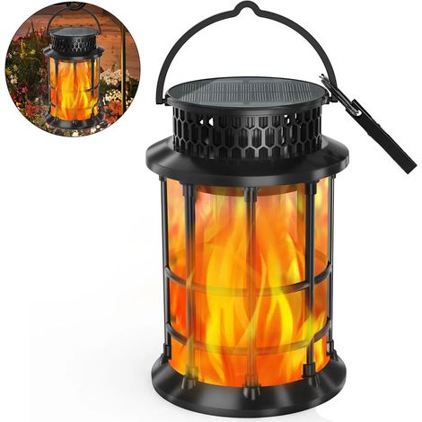 Lámpara solar de jardín para exteriores, farol solar colgante, efecto de llama realista, luz solar impermeable IP65, con clip, adecuada para la decoración del jardín. (1/5)