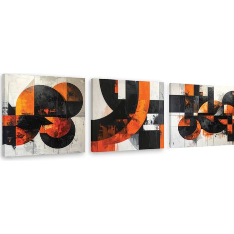 Tableaux sur toile lot  Abstraction géométrique orange 3 x 20x20