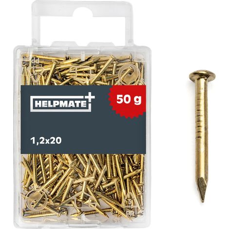 HELPMATE – Chiodo a testa tonda 1,2x20 mm ottonato – 50 grammi – Chiodi in acciaio – Chiodi da martellare – Per giunzioni in legno & lavori di bricolage (1/5)
