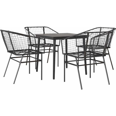 Maison Exclusive - Set Mobili da Pranzo per Giardino 5 pz Nero Polyrattan Vetro