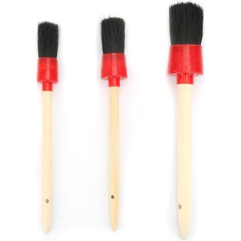 Round Car Wash Brush with Boar Bristle – Set of 3 (25/30/40 mm), Natural Wood Handle (1/5)