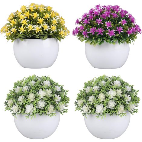 Plantes artificielles réalistes en lot de 4 – Décoration intérieure élégante – Mousse floquée, feuillage PE, pots plastiques résistants – Faciles d’entretien (1/5)