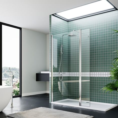 ELEGANT 800mm Walk in Shower Enclosure 8mm Tempered Glass Shower Screen 300mm Flipper Screen with 1400x900mm Tray and Waste Trap (1/5)